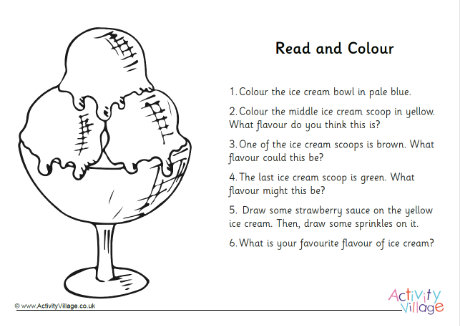 Ice cream sundae read and colour