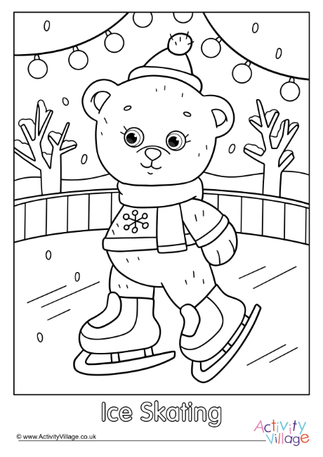 Ice Skating Teddy Bear Colouring Page 2