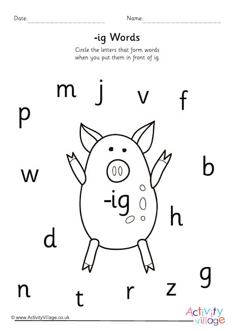 Ig words worksheet