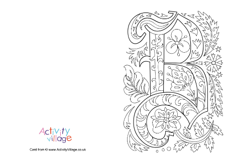 Illuminated letter B colouring card Illuminated letter B colouring card