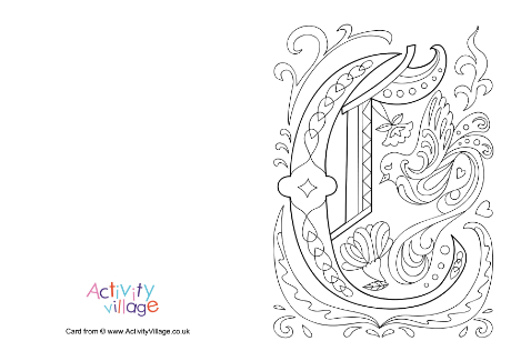 Illuminated letter C colouring card
