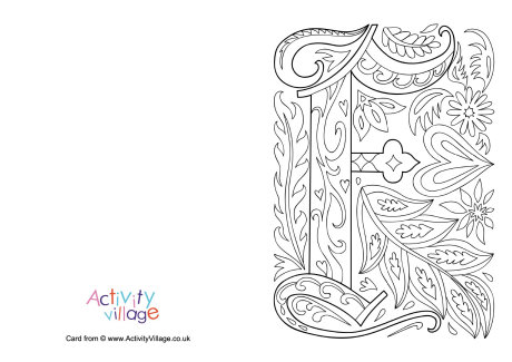 Illuminated Letter F Colouring Card