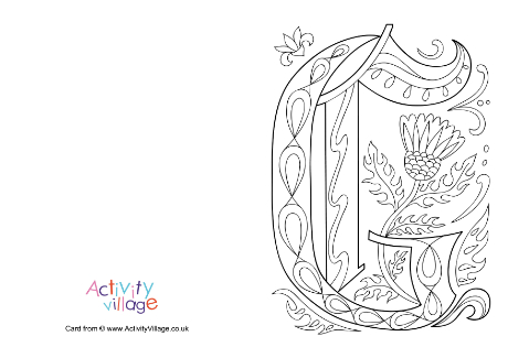 Illuminated letter G colouring card