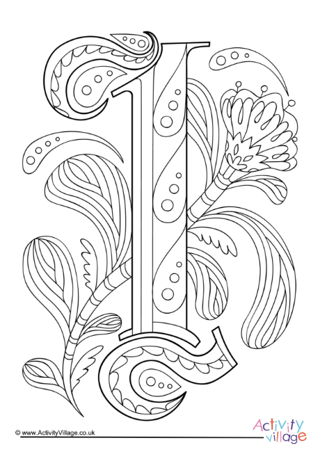 Illuminated letter I colouring page