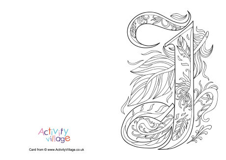 Illuminated letter J colouring card
