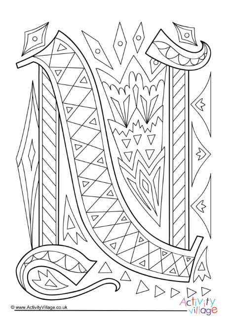 Illuminated letter N colouring page