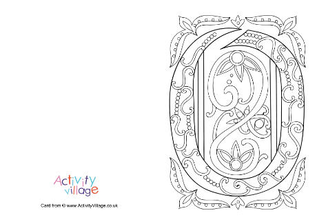 Illuminated letter O colouring card