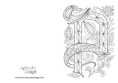 Illuminated letter P colouring card