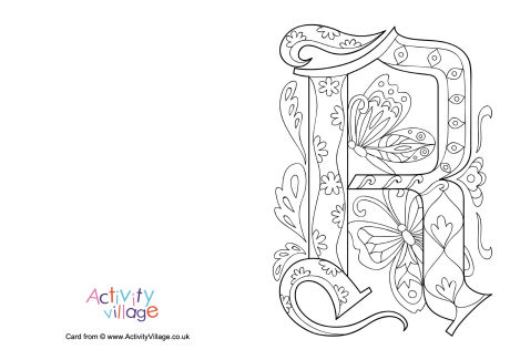 Illuminated letter R colouring card