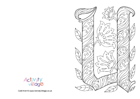 Illuminated letter U colouring card