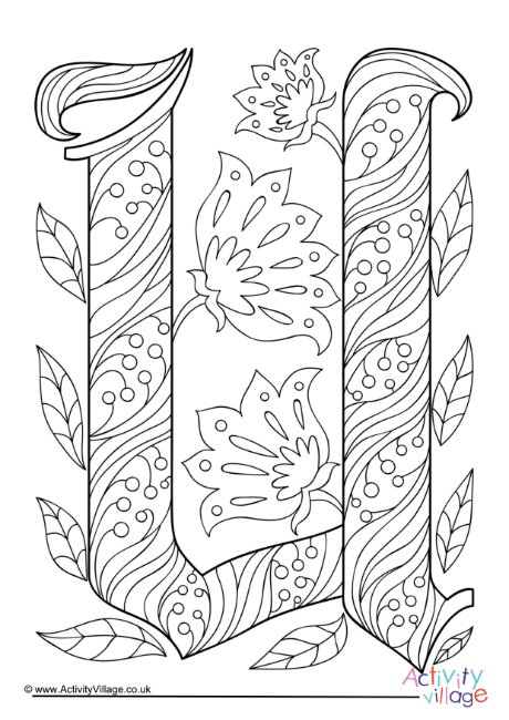 Illuminated letter U colouring page