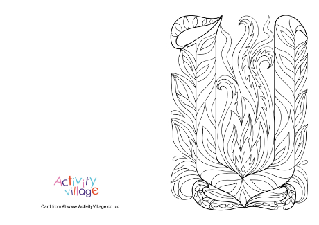 Illuminated letter V colouring card