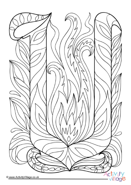 Illuminated letter V colouring page
