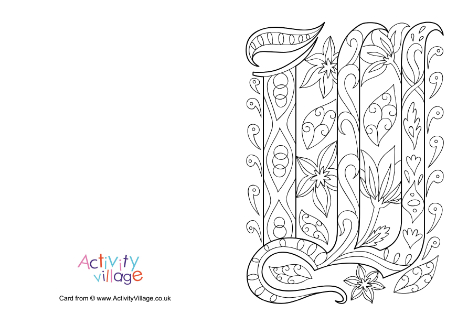 Illuminated letter W colouring card Illuminated letter W colouring card