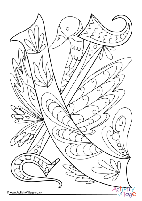 Illuminated letter X colouring page