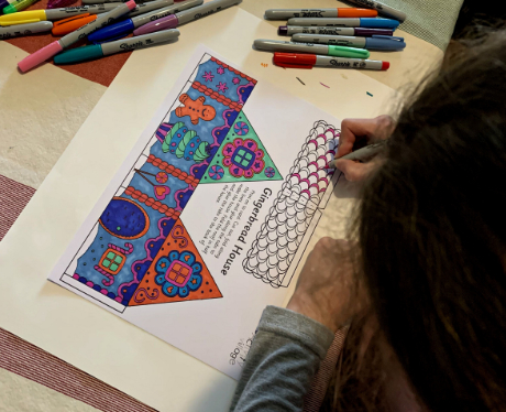 Colouring in one of the gingerbread houses