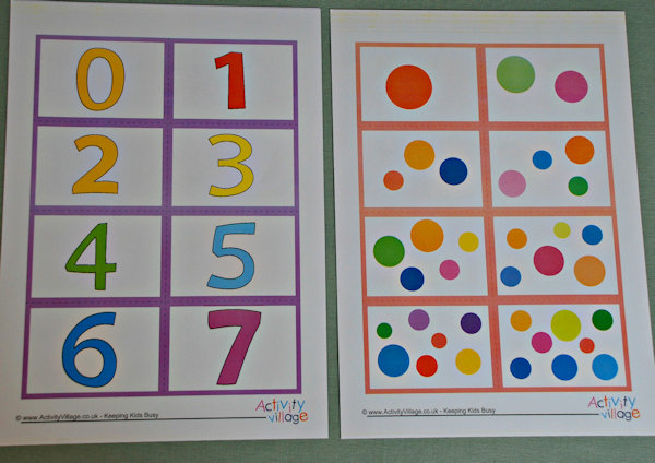 Number and dot matching cards, ready to be cut out