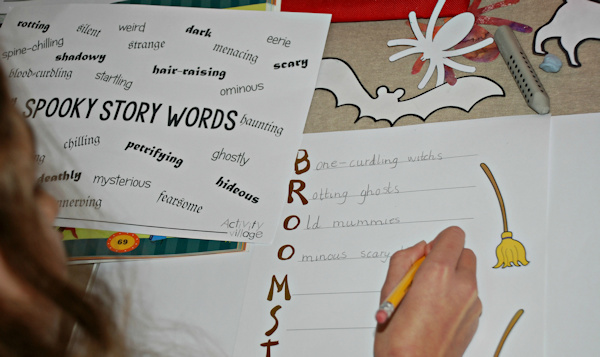 Using the spooky word mat to write acrostic poems!