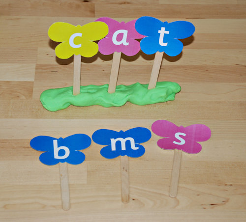 Butterfly CVC words in playdough