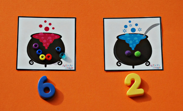 Cauldron maths - match the ingredients to the numbers