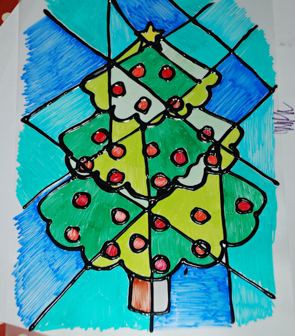 Christmas tree stained glass picture
