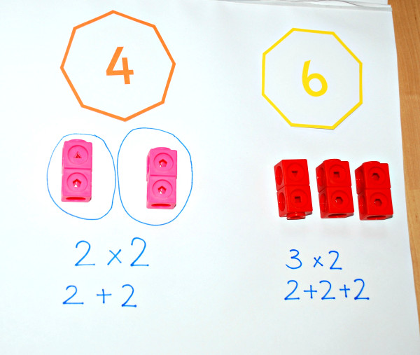 Matching snap cubes to the skip counting cards