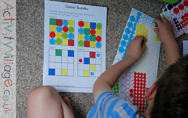 Having a go at colour sudoku with stickers