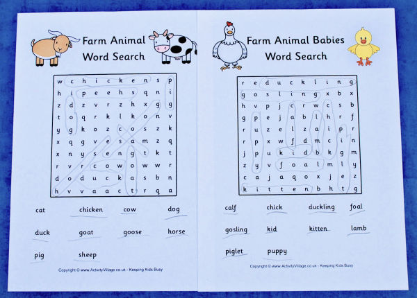 Farm themed word searches are great to use with younger children