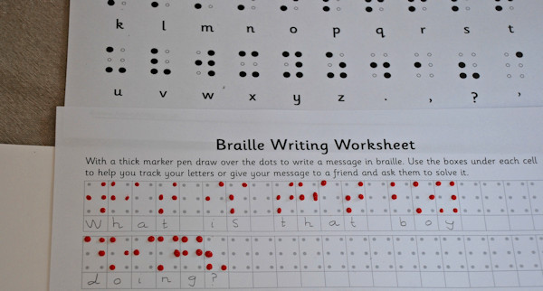 Using the Braille alphabet to create our own sentences in Braille