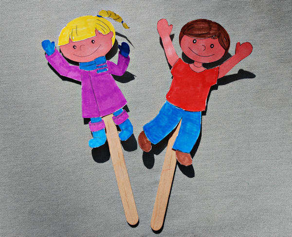 Boys and girls stick puppets