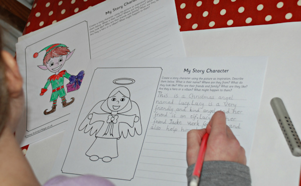 Brainstorming with Christmas character writing pages