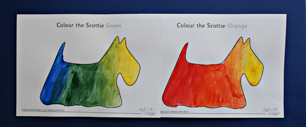 Colour mixing Scotties green and orange