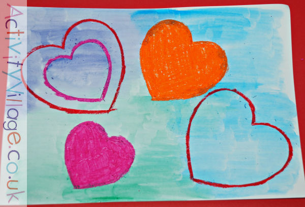 Oil pastel and watercolour heart template picture
