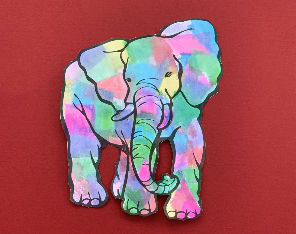Colourful elephant on paper - comparison with card