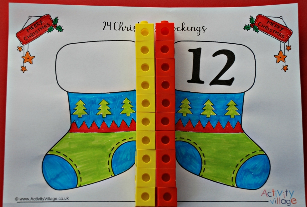 Number bonds to 20 using the Christmas stockings and some snap cubes