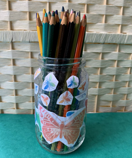 Our butterfly jar holding pencils