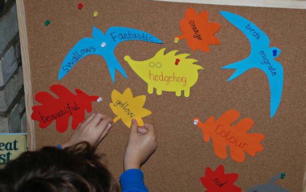 Pinning his autumn words to the cork board