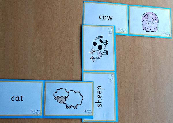 Animal word card dominoes