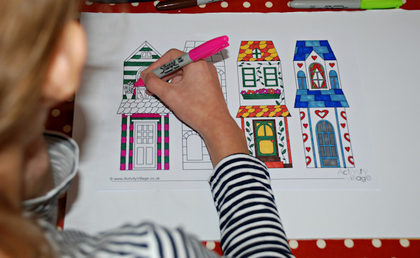 Colouring in her house bookmarks