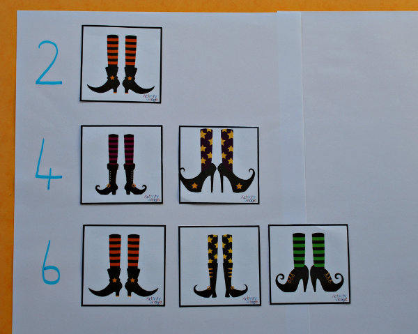 Matching witch's feet cards to the correct number