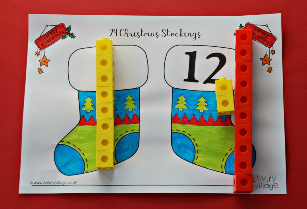 Christmas stocking number bonds - splitting the snap cubes