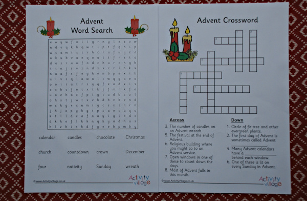 Advent word search and Advent crossword