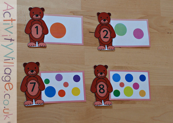 Matching the teddy bears to the dot cards
