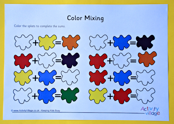 Colour mixing worksheet from Activity Village for the kids to complete