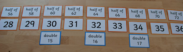 Using the doubles flash cards and halves flash cards together