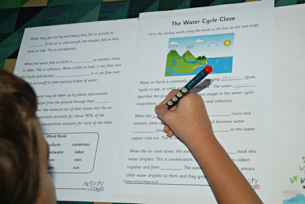 Water cycle cloze