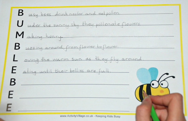 My daughter's bumble bee poem in progress