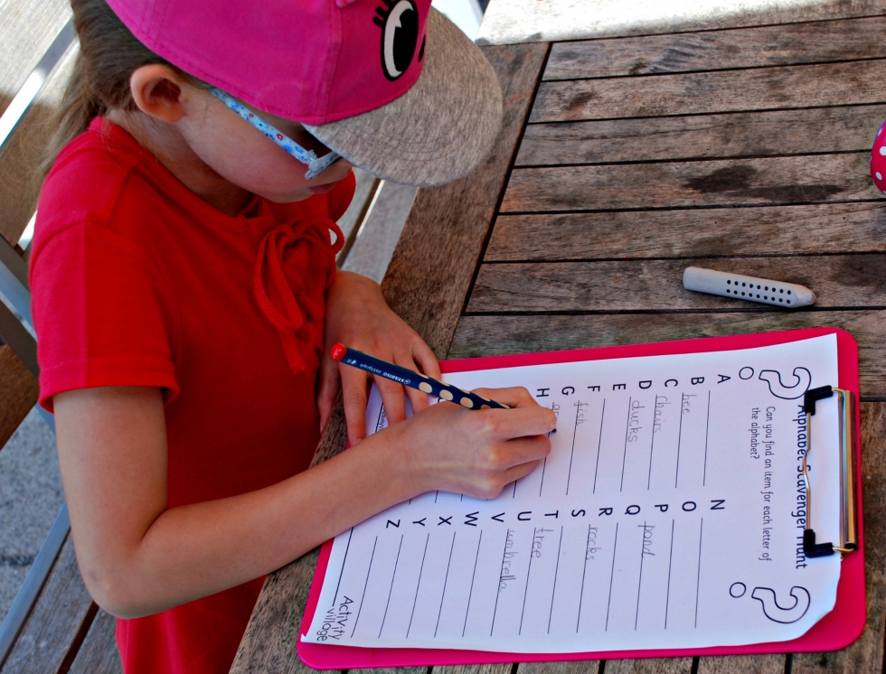 Doing an Alphabet Scavenger Hunt at the cafe