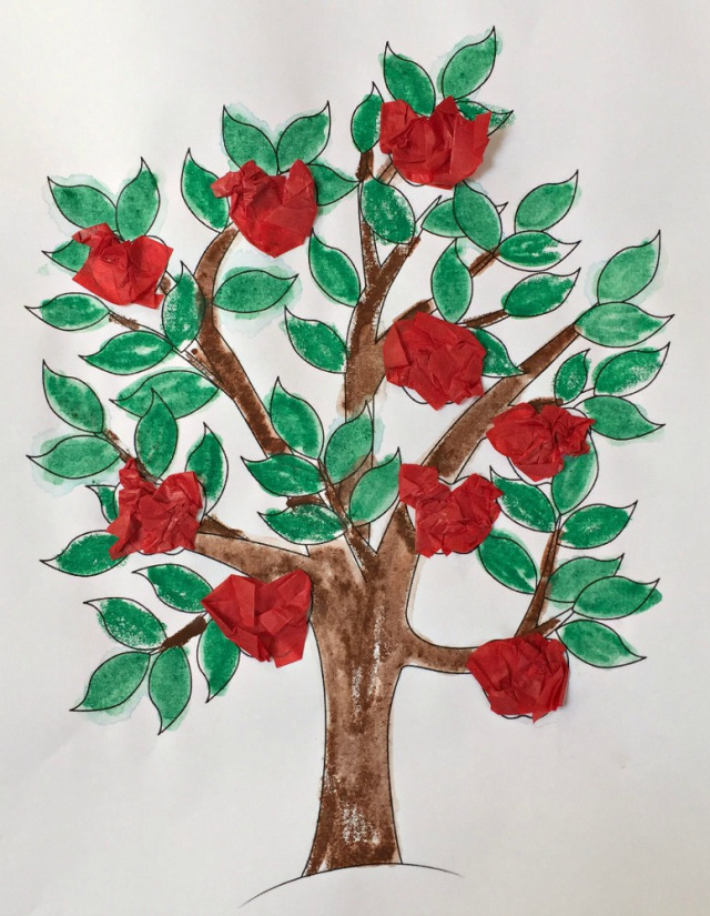 Apple tree colouring and collage