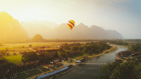 Aerial view over the Nam Song river, Laos